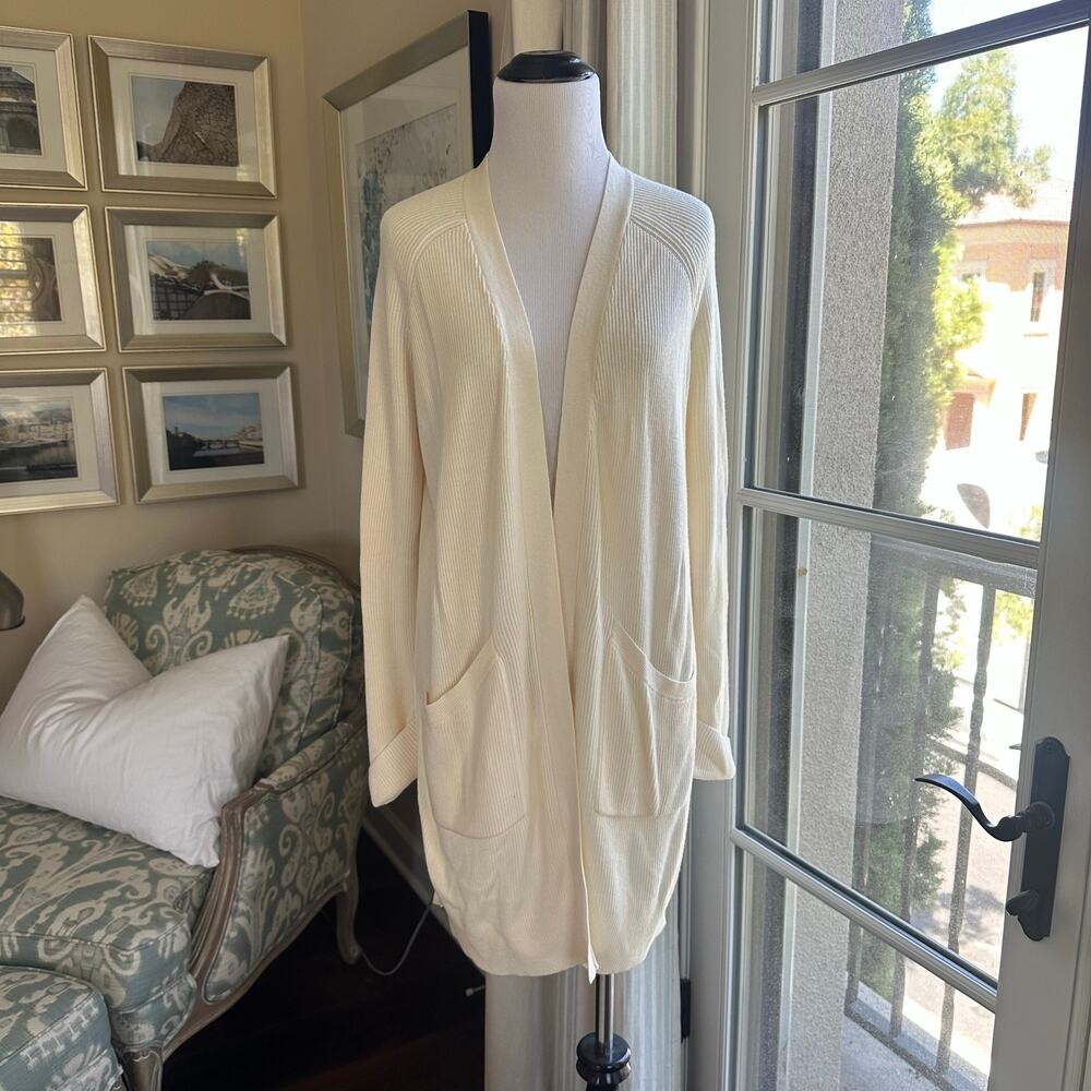 Lululemon Cream Long Open Front Ribbed Cardigan Size 4